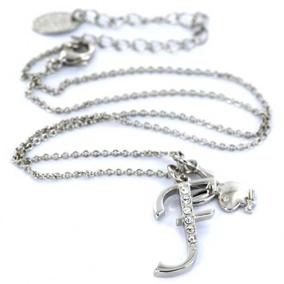 Playboy Necklace Platinum Plated Bunny Letter F - Picture 3 of 5